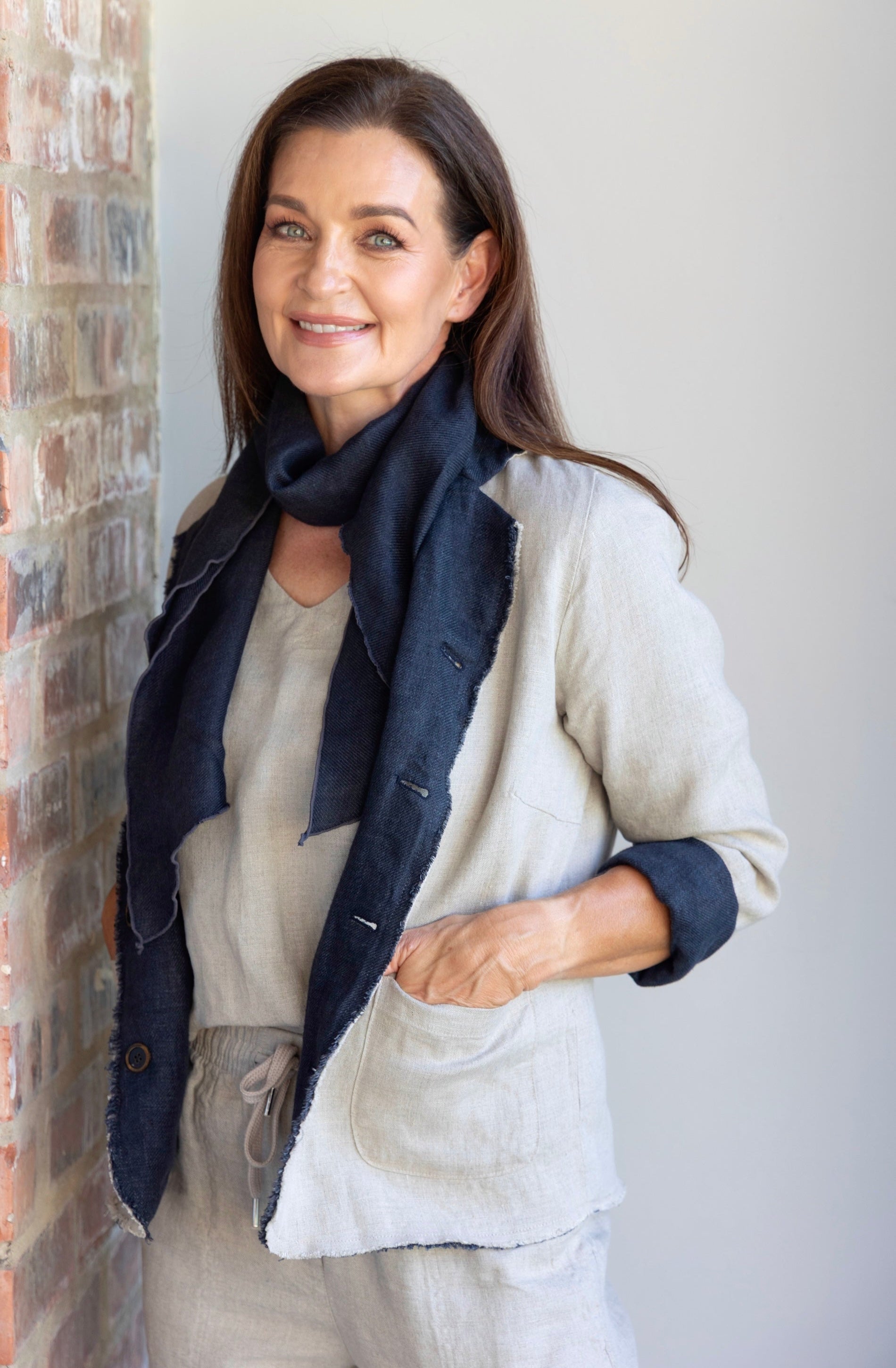 Kira Black Linen Reversible Jacket Front Close-up